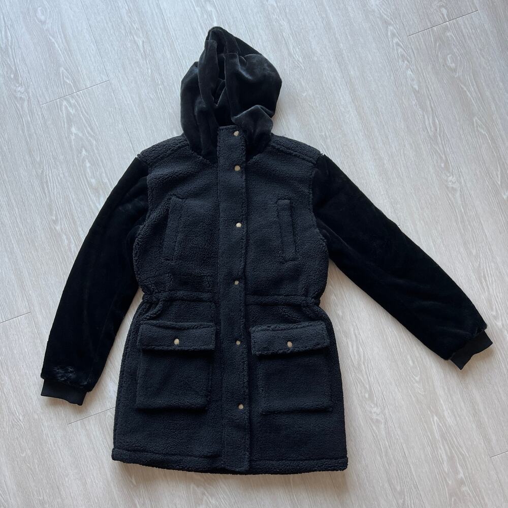 Eden Society Jacket XS Sherpa Faux Fur Hooded Black
